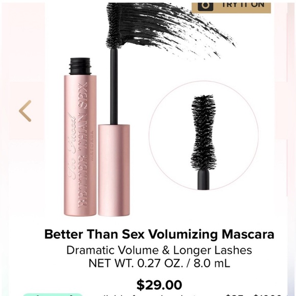 Too Faced Better Than Sex Full-Size Black Mascara(Retail$29) - Picture 3 of 8